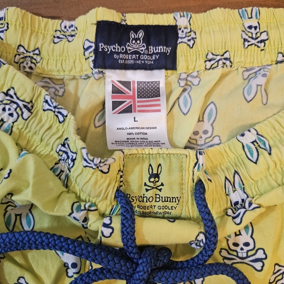 Psycho Bunny Mens Lounge / Sleep Shorts Yellow All Over Bunny Print Large - Picture 2 of 8